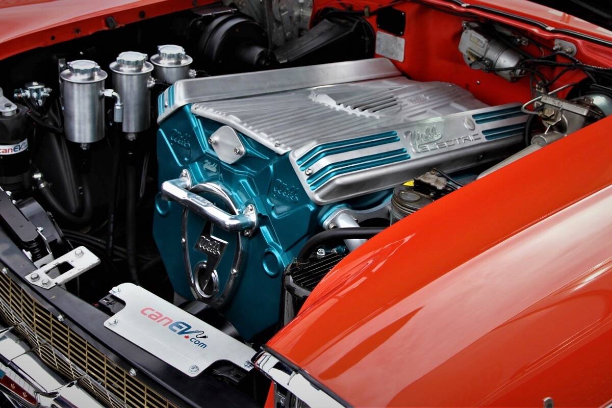 1957 Chevrolet Bel Air e-Crate electric motor bay. (canEV photo)