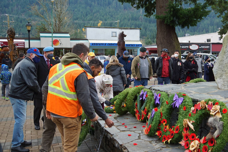 The public was invited to lay wreaths and poppies following the ceremony at the cenotaph in Hope’s Memorial Park on Remembrance Day. (Bill Dobbs photo)
