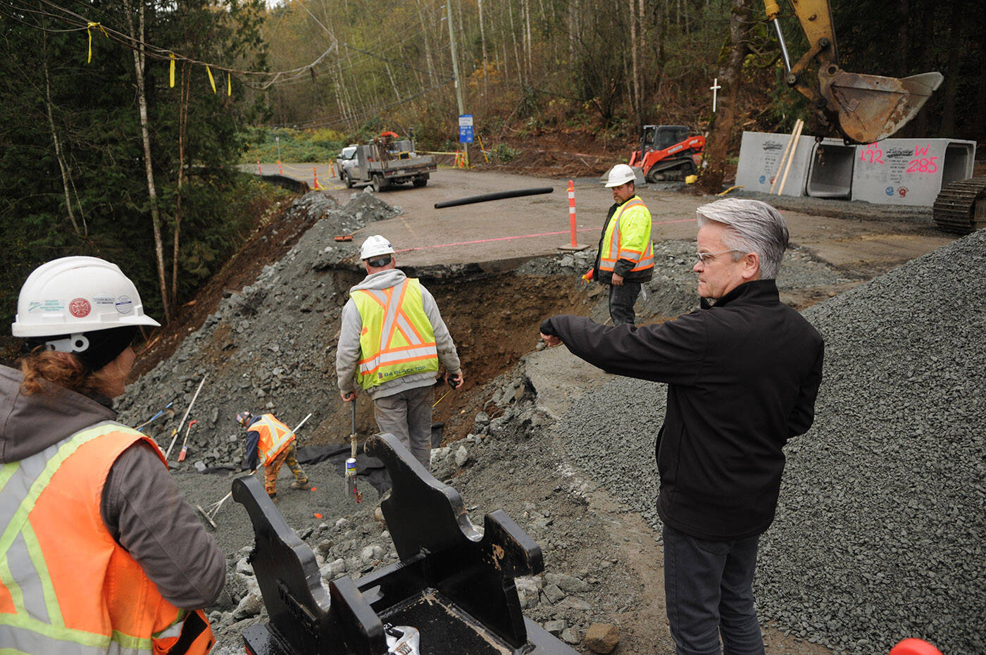 This was the site of the worst of five mudslides along Vedder Mountain Road as seen on Wednesday, Nov. 24, 2021. The road is estimated to be open on Saturday, Nov. 27. (Jenna Hauck/ Chilliwack Progress)