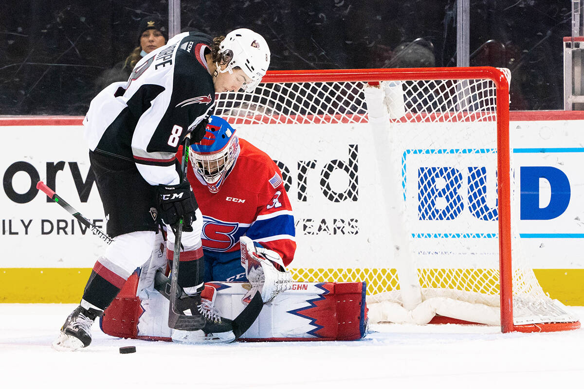 Ty Thorpe had one goal and two assists as Vancouver Giants earned a 3-1 victory over the Spokane Chiefs Saturday night, Nov 27. (Larry Brunt/Special to Langley Advance Times)