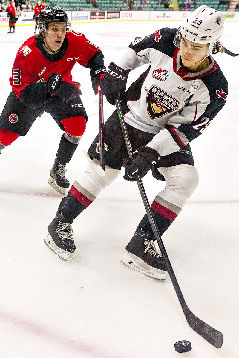 Vancouver Giants Justin Lies, Cole Shepard and Ty Halaburda all found the back of the net in a 5-3 loss suffered Tuesday , Dec. 14 in Prince George. (James Doyle/Special to Langley Advance Times)