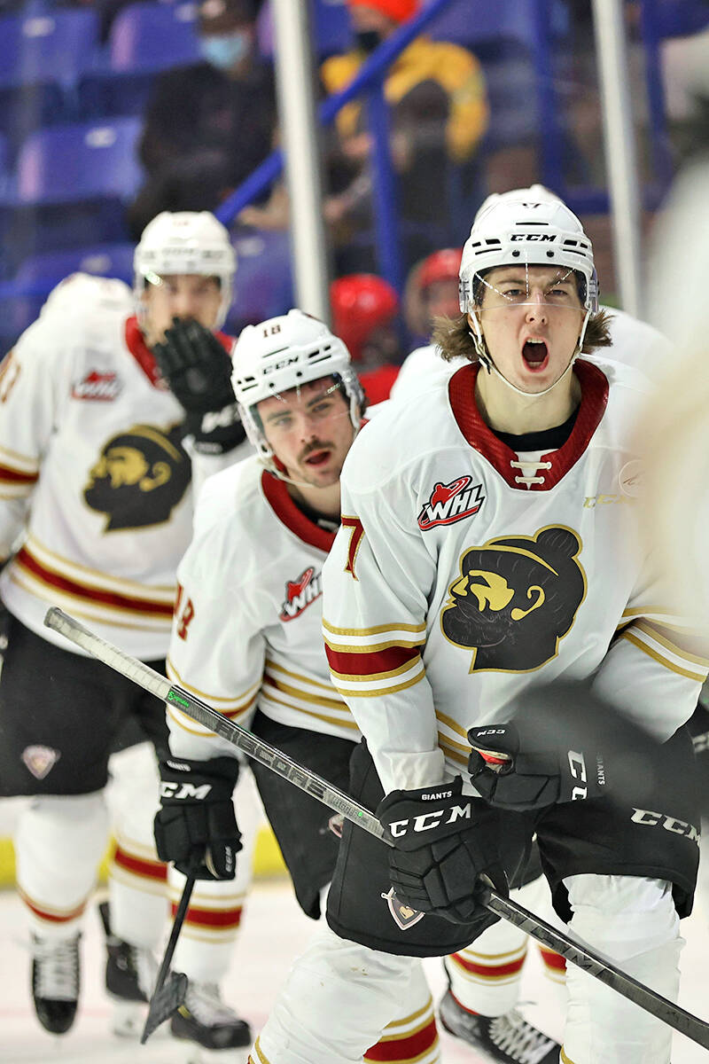 Zack Ostapchuk struck 30 seconds into overtime and three other Giants had a pair of points in a 4-3 victory over the Kelowna Rockets on Sunday afternoon, Jan, 2. (Rob Wilton/Special to Langley Advance Times)