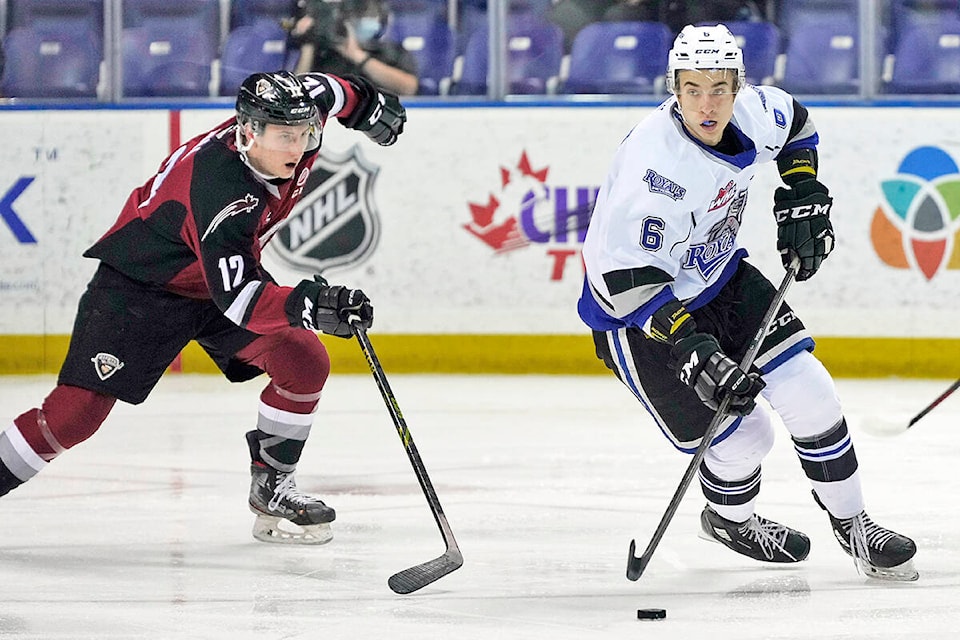 Adam Hall pursued the puck during the Vancouver Giants 4-2 win on the Island over the Royals on Friday, Jan, 21. (Kevin Light/Special to Langley Advance Times)