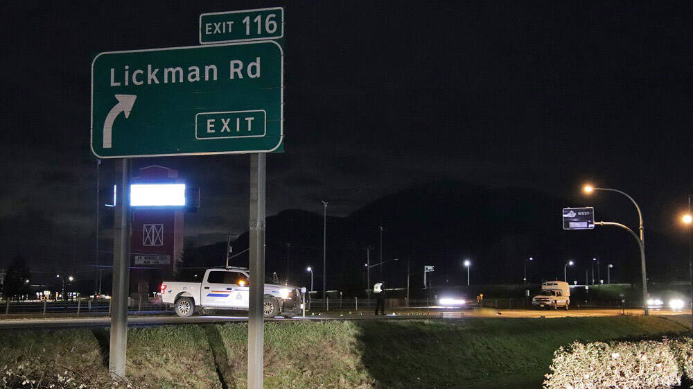 Emergency crews were on scene at a fatal pedestrian collision on Highway 1 on Sunday, Feb. 20, 2022. (Shane MacKichan)