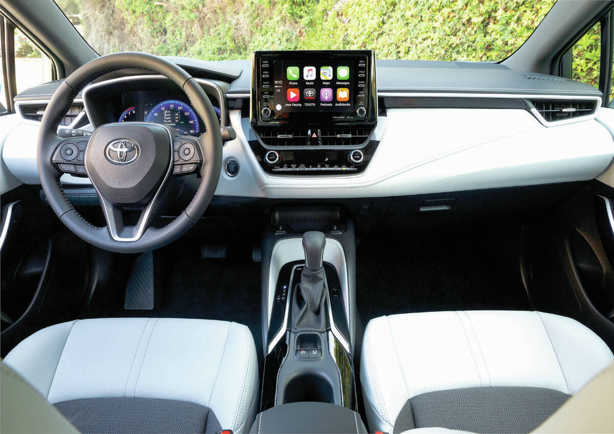 Its tidy and upscale inside the Corolla. The optional 7.0-inch touch-screen dominates the dashboard and most other buttons are located on the steering wheel. PHOTO: TOYOTA