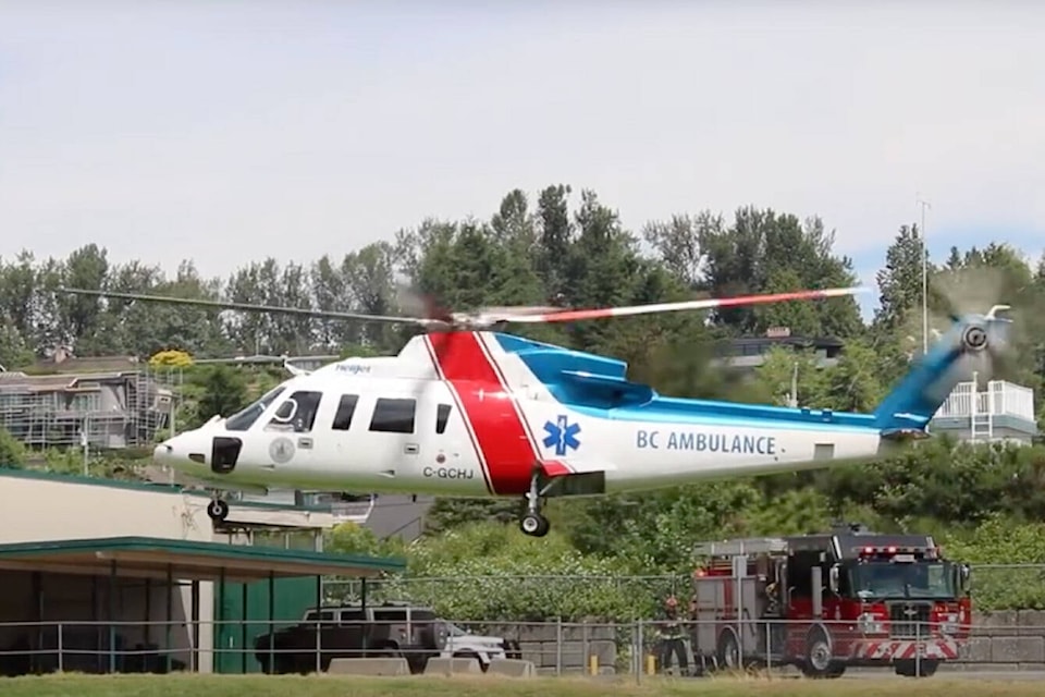 The air ambulance landed at Mission Secondary School’s field. Facebook photo.