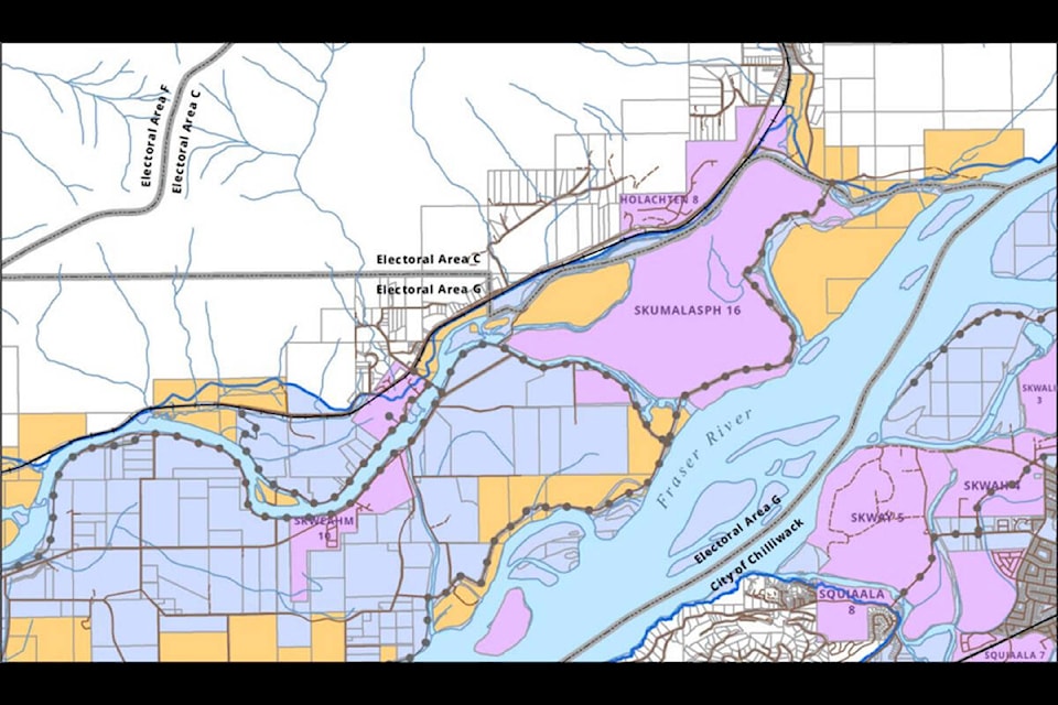 FVRD map of east Nicomen Island. The orange areas are under evacuation alert.