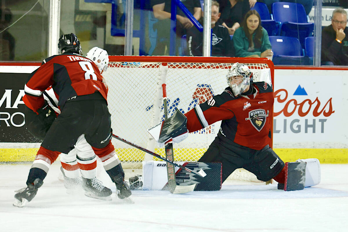 Giants opened the scoring for the second time this season but dropped a shootout to their division rival the Prince George Cougars before a hometown audience at Langley Events centre on Friday night, Oct. 7. (Rob Wilton/Special to Langley Advance Times)