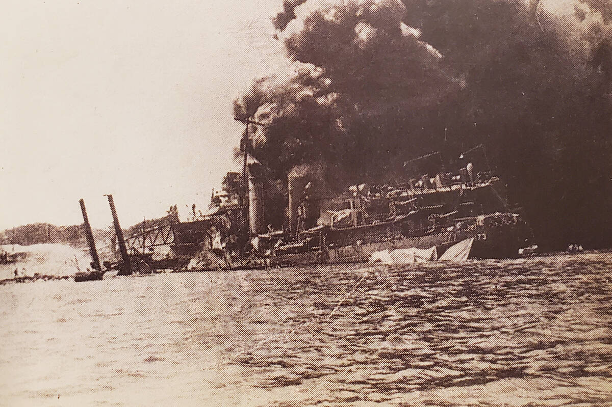 Joe Fetters Jr. of Williams Lake recently discovered photographs his father Joe Fetters took of a battleships being bombed in Pearl Harbour on Dec. 7, 1941. (Joe Fetters photo)