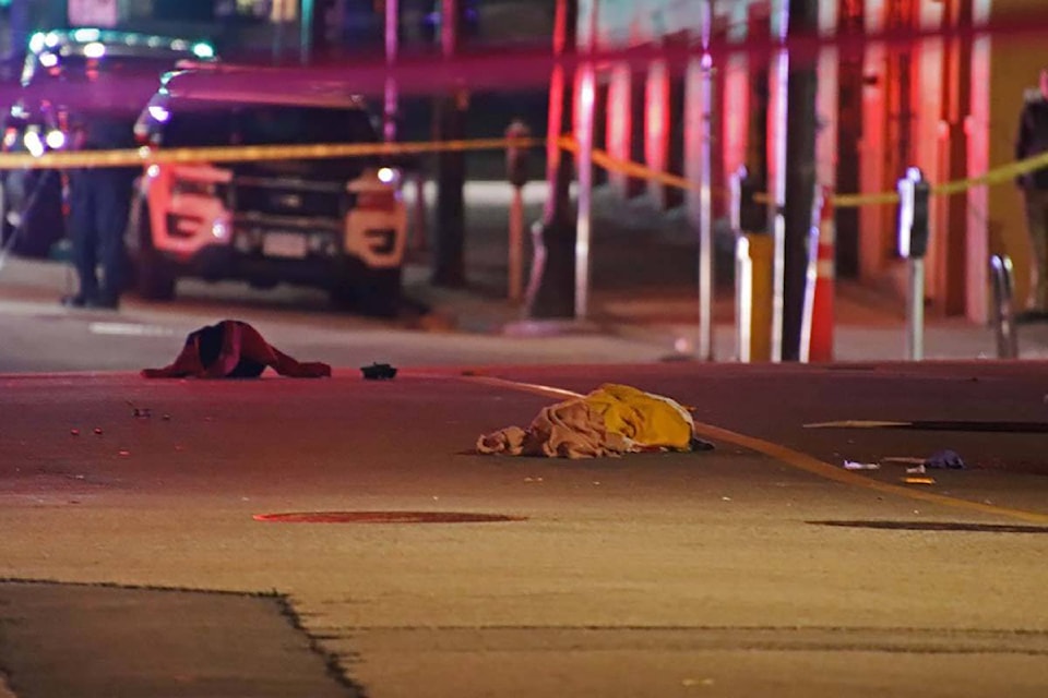 B.C.’s police watchdog is investigating after officers shot a man in Vancouver’s Gastown during a weapons call Monday night (Nov. 28). (Credit: Shane MacKichan/Special to Black Press Media)