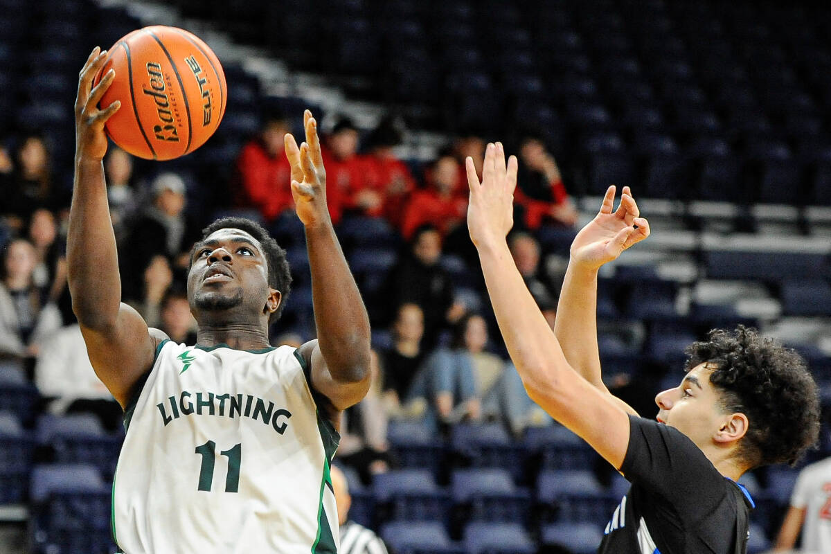 Langley Christian Lightning struck quickly and often in opening the game on a 12-0 run against the R.E. Mountain Eagles in the championship final of Draw 3 at the Tsumura Basketball Invitational on Friday morning at Langley Events Centre. They went on to win 72-64. (Langley Events Centre)