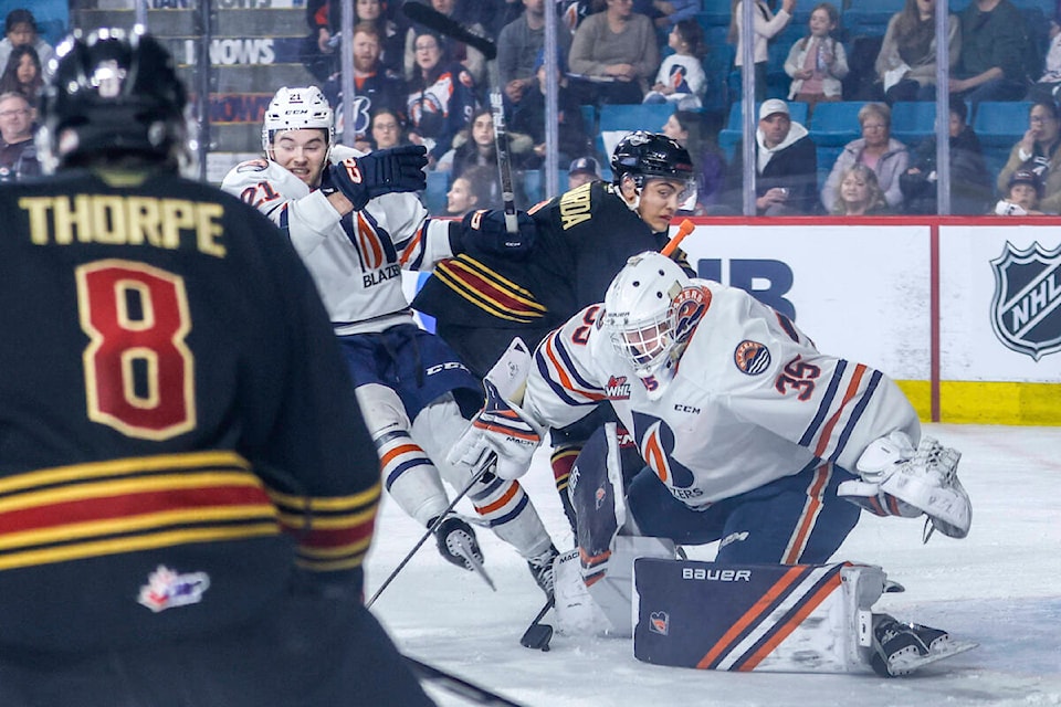 Vancouver Giants fell behind early Friday night, March 31, and never were able to build any offensive momentum, as the Memorial Cup host Kamloops Blazers came out flying and won Game 1 of the best-of-seven series 8-0. (Allen Douglas/Special to Langley Advance Times)