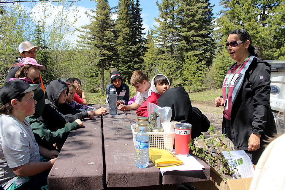 On May 29 Twain Sullivan Elementary School grade 4-7 students were bussed up to Silverthorne Lake to participate in the annual Traditional Ecological Day. This year's teaching stations were medicinal salves with Jackie Maurer using Devil's Club,  plants and their traditional uses with Sam Birkendahl, aquatic bugs with Margaret Letkamen and traditional trail markers/ rock stacking. In between the students attending these workshops was a healthy BBQ lunch provided free of charge by the Twain Sullivan P.A.C. Other activities included cooking Bannock on a stick over open fire, sound mapping, beading and a forest walk. The students were back on the bus to town at 2 p.m.
