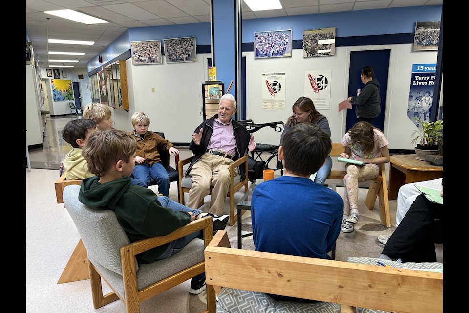 Brian Hewitt speaks about life in England during the Second World War to Twain Sullivan students during its Living Library Week Nov. 4-7.