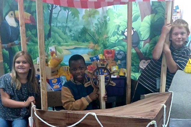 Allie, Chinta and Trygg set sail on their Jungle Journey at Vacation Bible School with a boatload of food bank donations. Nearly 100 kids participated at Faith Reformed Church's annual camp program in Telkwa from July 7-11. The food donations will go to the Salvation Army's food bank on Main Street in Smithers.