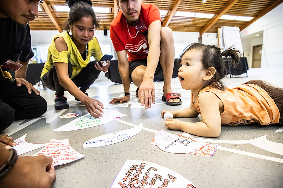 Members of the Patrick family, whose loved one Jessica Patrick (Balczer) was found dead near Smithers in 2018 participate in a trauma-informed healing workshop two weeks ago. (Thomas Camus photo)