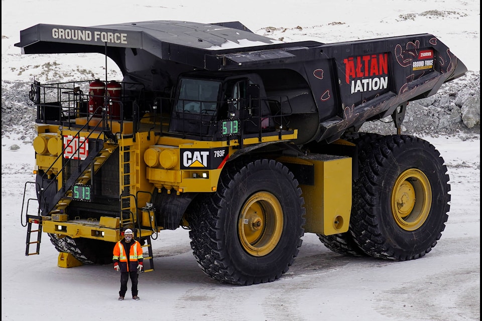 Tahltan driver Tom Inkster was one of the first to drive Red Chris’s dump truck with a new Tahltan-themed tray on it. (Newcrest Mining photo)
