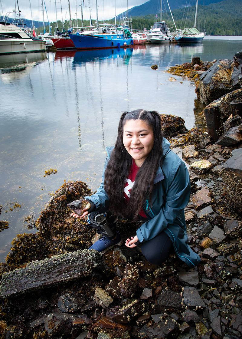 Since 2012, ACE students like Denise McLean have teamed up with the Prince Rupert Port Authority (PRPA) and Fisheries and Oceans Canada to help support local marine life, through hands-on collaborations. (Photo: Michael Ambach)