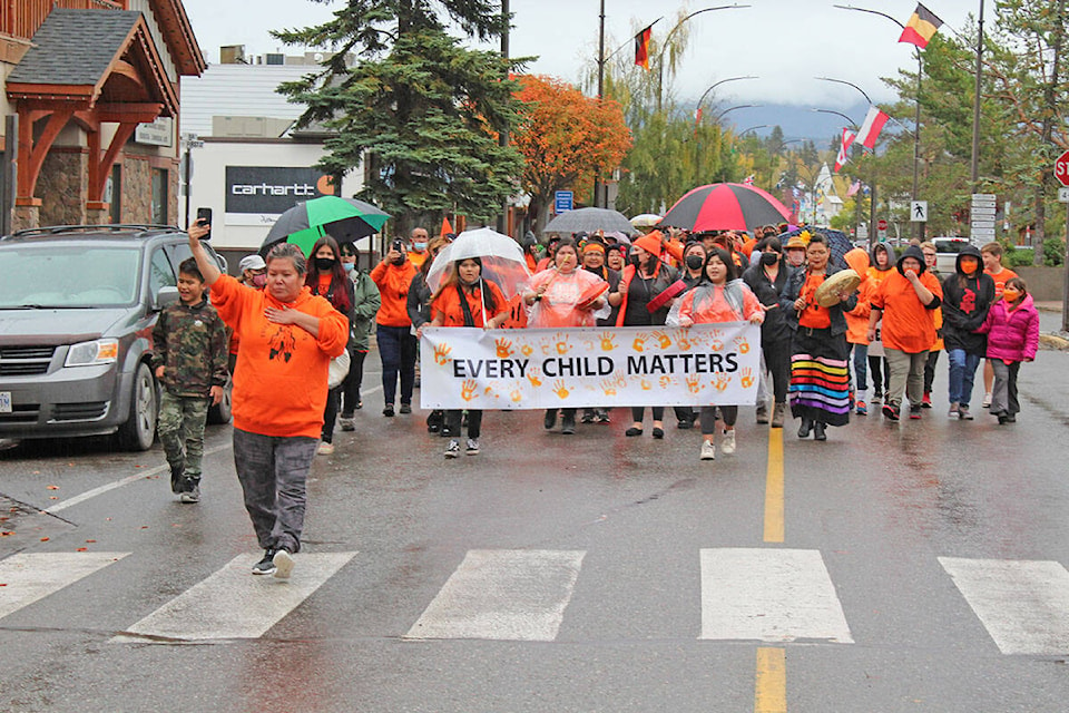 Hundreds gathered in downtown Smithers for the inaugural National Day for Truth and Reconciliation on Sept. 30. (Thom Barker photo)