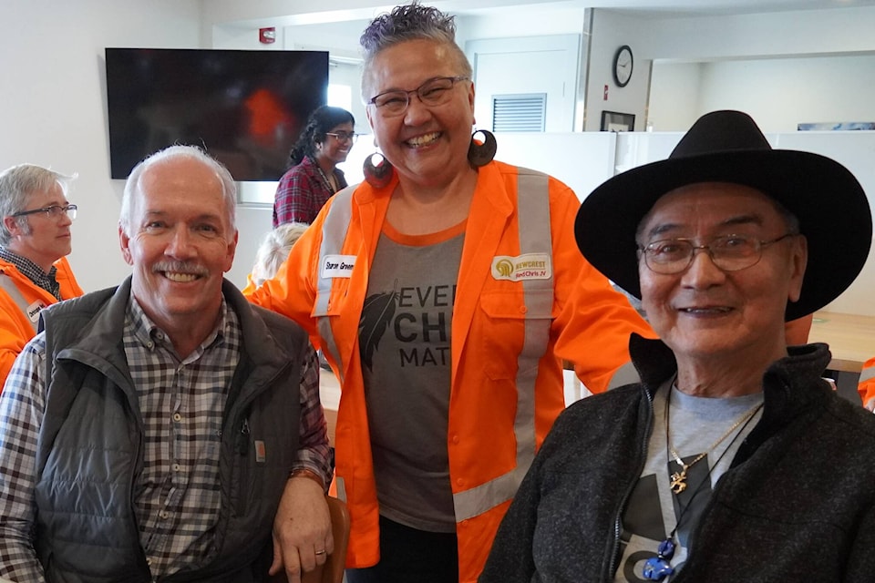 Premier John Horgan with Sharon Greenway, a Newcrest Mining employee and Tahltan Band Councillor Rocky Jackson at Red Chris mine June 9. (Submitted photo)