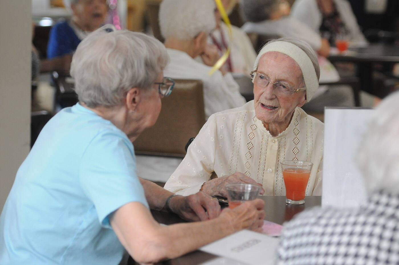 Hedy Sutulov celebrates her 108th birthday with her friends on Aug. 10, 2022 at Chartwell Birchwood Retirement Residence where she lives. She turned 108 on Aug. 18, 2022. (Jenna Hauck/ Chilliwack Progress)