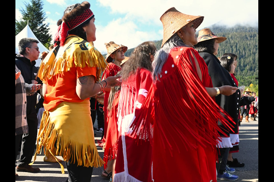 Laxgalt’sap Cultural Dancers started and finished the ceremony with traditional songs. (Seth Forward/Northern View)