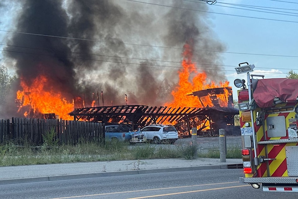 A building that caught fire at Benvoulin and Casorso roads has collapsed.