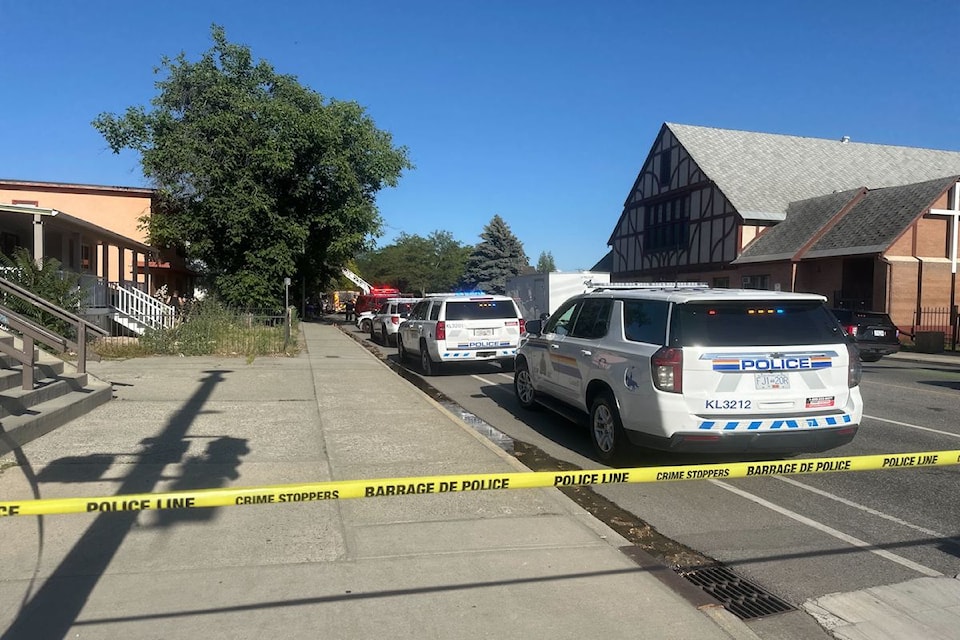 Multiple emergency crews block off Bernard Avenue, July 12.