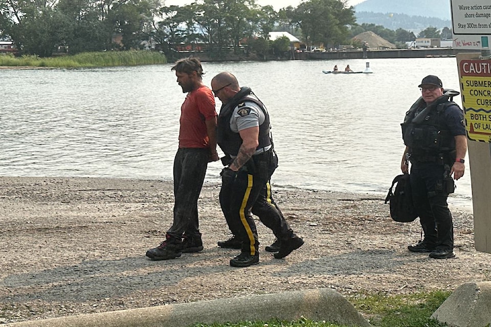Man arrested after trying to swim fully clothed across Okanagan Lake. 
