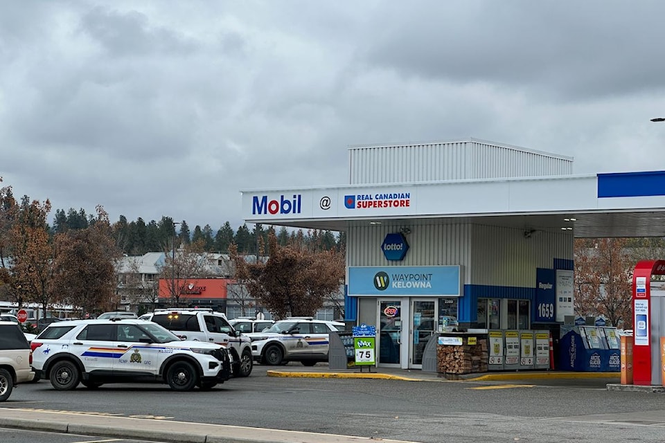  RCMP are on scene at the Superstore Mobil on Baron Road the afternoon of Nov. 21, 2024. 
