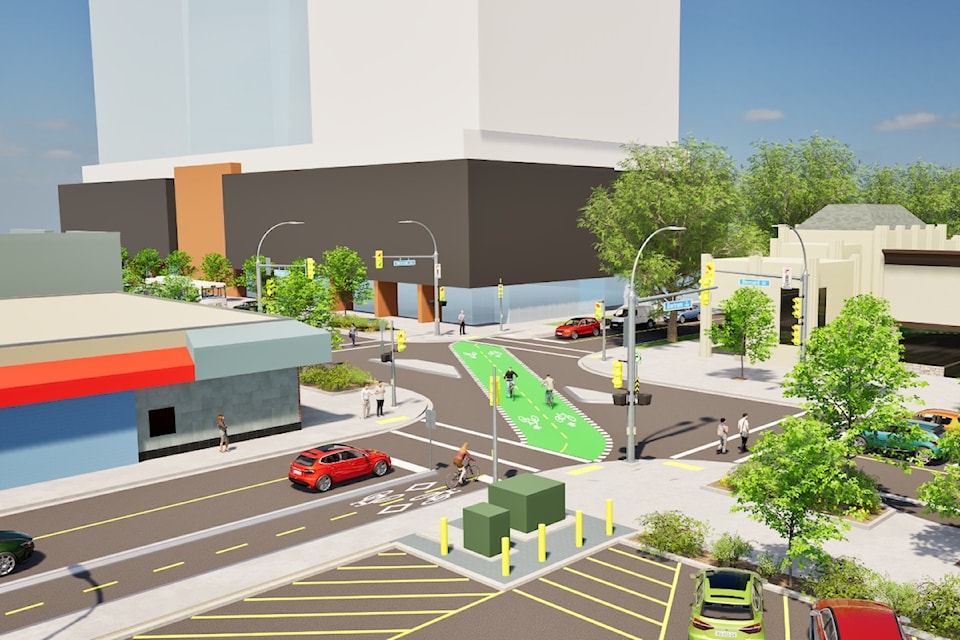 View of the Bertram Street and Bernard Avenue intersection looking northwest.