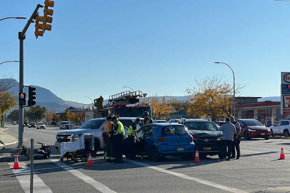 A crash blocks traffic at Spall and Harvey in  the morning of Oct. 23, 2024. 