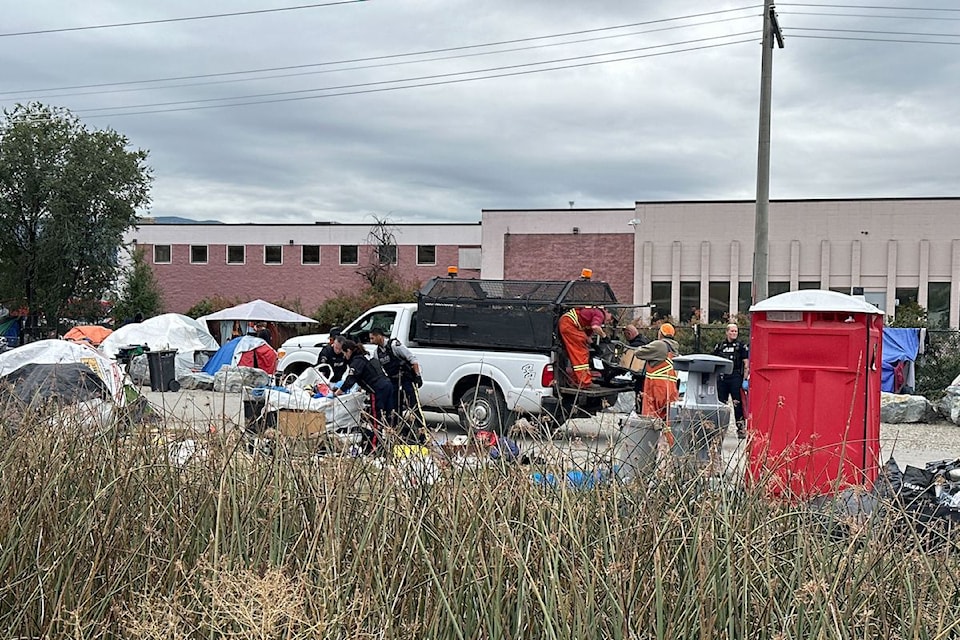 A clean up of Kelowna's Tent City is being conducted by RCMP, by-law, and more on Wednesday, Oct. 9.