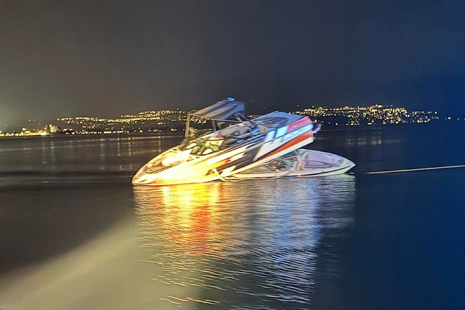 Two boats collided on Okanagan Lake near Bennett Bridge on the evening of Wednesday, Aug. 27, 2025.
