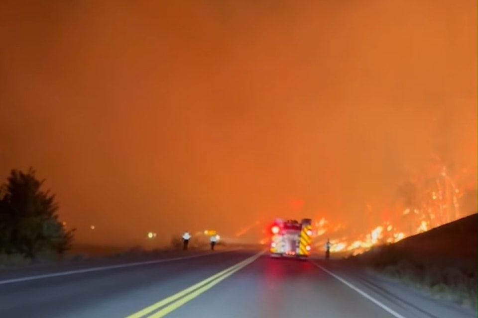Highway 97 is closed in both direction the evening of Aug. 26, 2025 due to the Peachland Creek wildfire. 