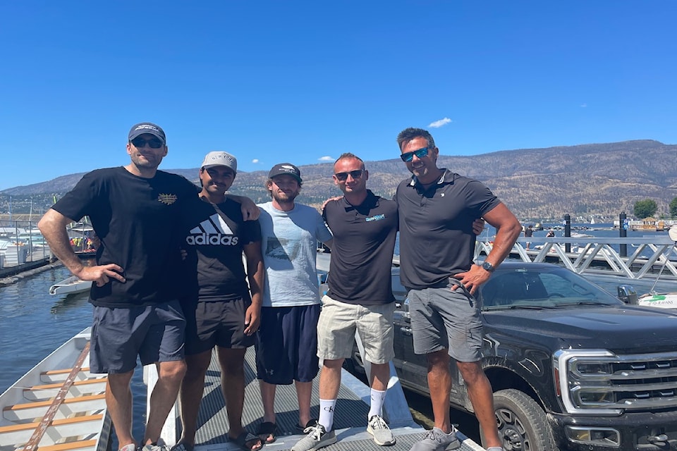 Kelowna Watercraft Rental Association members (l-r) Rob Wittmer, Okanagan Parasail, Hriday Batra, Adrenaline 4 Rental, Max Standen, Okanagan Luxury Boat Club and Valet, Andre Plyusnin, Sunwave Boat Rentals and Corey Severin, Kelowna Sea-Doo Rentals in front of the Water Street boat launch.