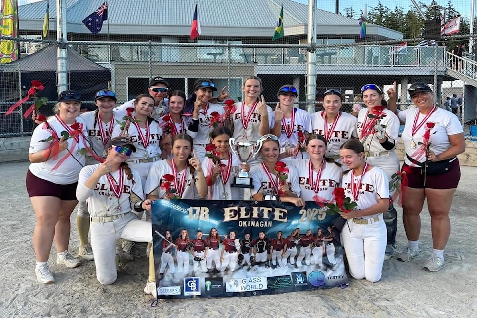 The Okanagan Elite U17 girls softball team beat Langley Xtreme 09 8-3 at the Canada Cup tournament held at Softball City July 4-8. The team captured the title in the Showcase Select division.