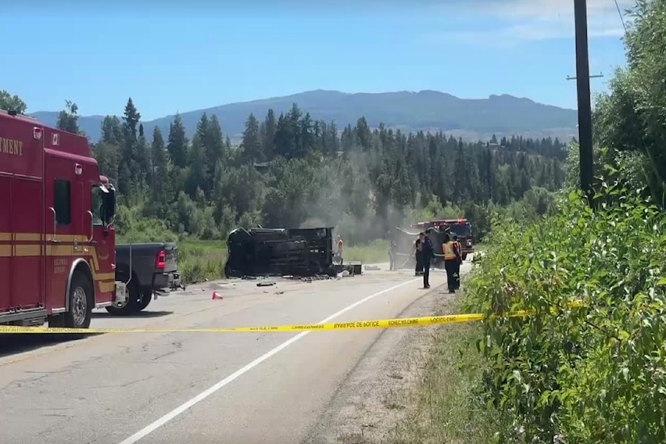 Emergency crews attend the scene of a multi-vehicle crash on Swamp Road on Tuesday, July 8, 2025.