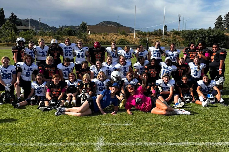 Team B.C. and Alberta made history in the first cross-provincial female tackle football game played, hosted in Kelowna's Apple Bowl. 