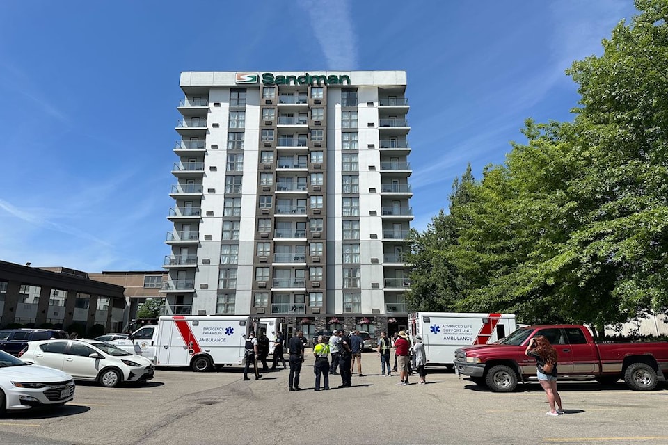 Emergency crews attend a possible carbon monoxide expsosure at the Sandman Inn in  on June 19, 2025.