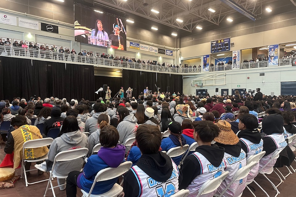 The opening ceremony of the 2025 Jr. All Native Tournament was held in the gym at UBC Okanagan in Kelowna on Mar. 16, 2025. 