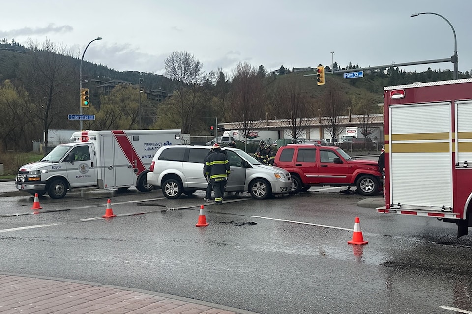 Two vehicle collision blocks Enterprise and Highway 33. 