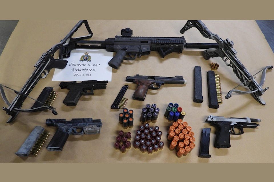 The 鶹ѡ RCMP and their PEU team seized multiple weapons and drugs from a home in the 1300-block of Sutherland Avenue on Thursday, March 13.