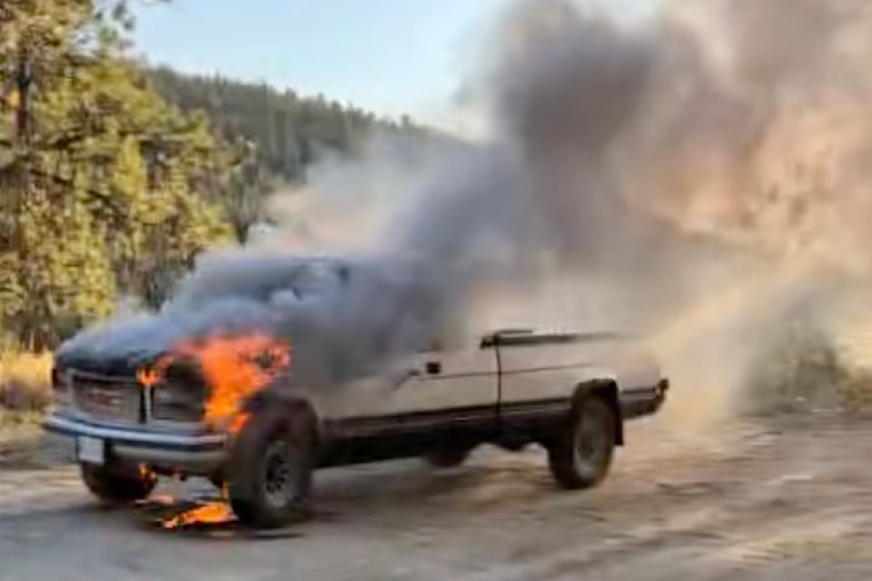 Truck busts into flames in East , Aug.22.