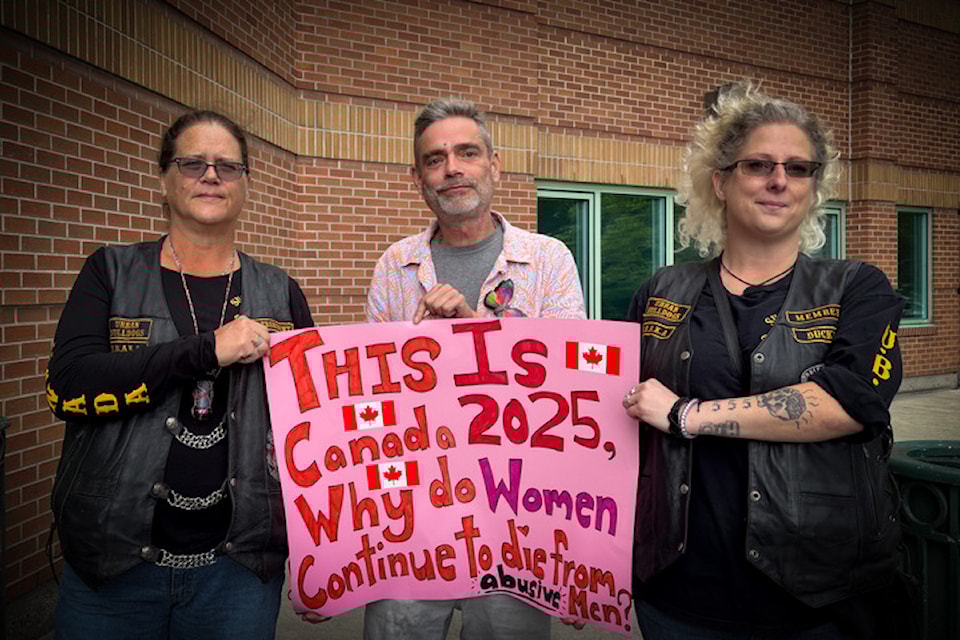 Supporters of Bailey Plover (née McCourt) on the steps of the Kelowna courthouse