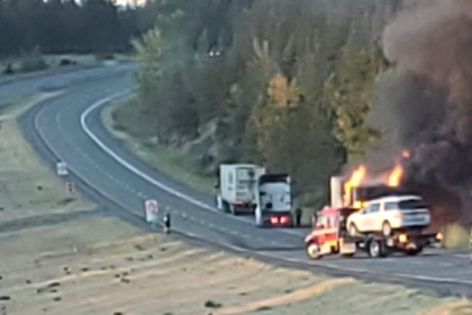 Semi-trailer fire 18 km south of Merritt on the Coquihalla Highway, July 28. 