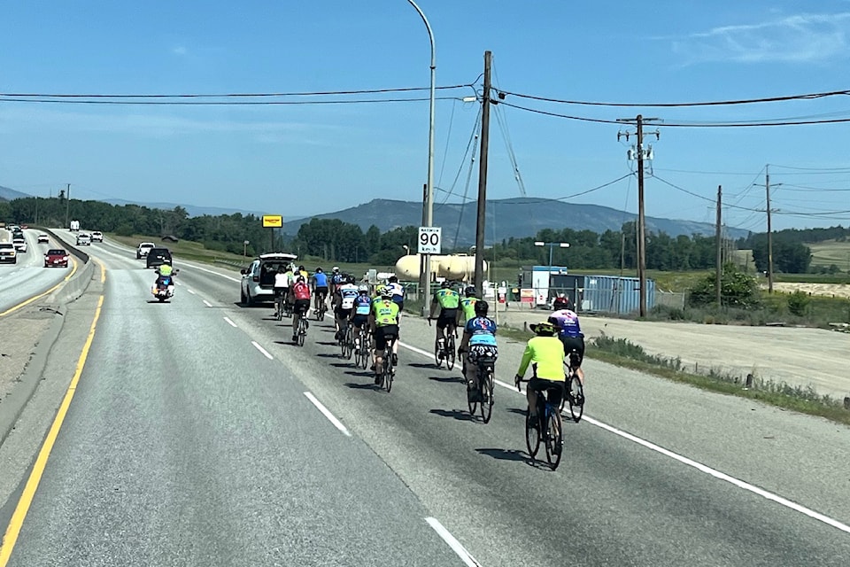 Tour Paramedic Ride cycles along Highway 97 in Kelowna, June 10. 