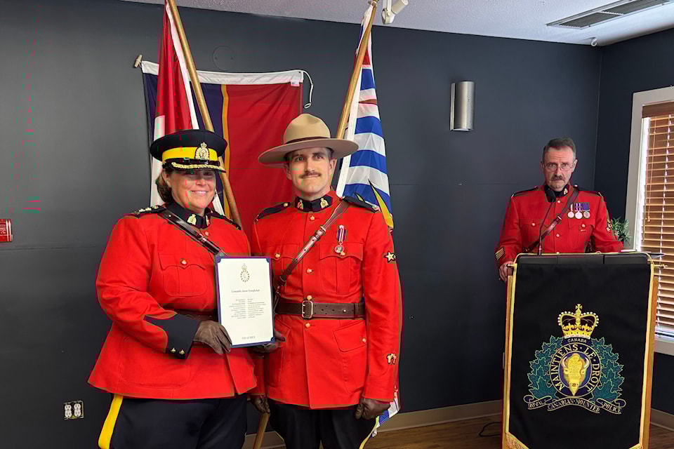 Kelowna Cpl Jason Tymofichuk being presented with a  King Charles Coronation Medal
