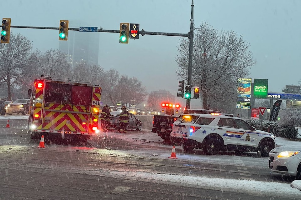A two-vehicle crash is causing minor delays at Harvey Avenue and Spall Road on Thursday morning, March 13, 2025.