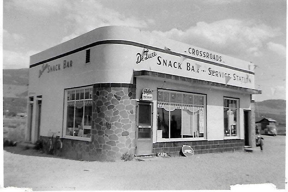 This historic photo is of the Crossroads DeLuxe Snack Bar & Service Station in the 1950s. It was located at the Reid's Corner intersection of Highway 97 and Sexsmith and Old Vernon Roads.